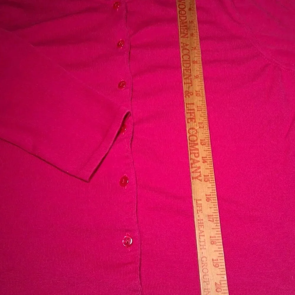 Vintage Talbots Cardigan Sweater Large Pink Magenta Cotton Button Up Italy - Picture 5 of 13